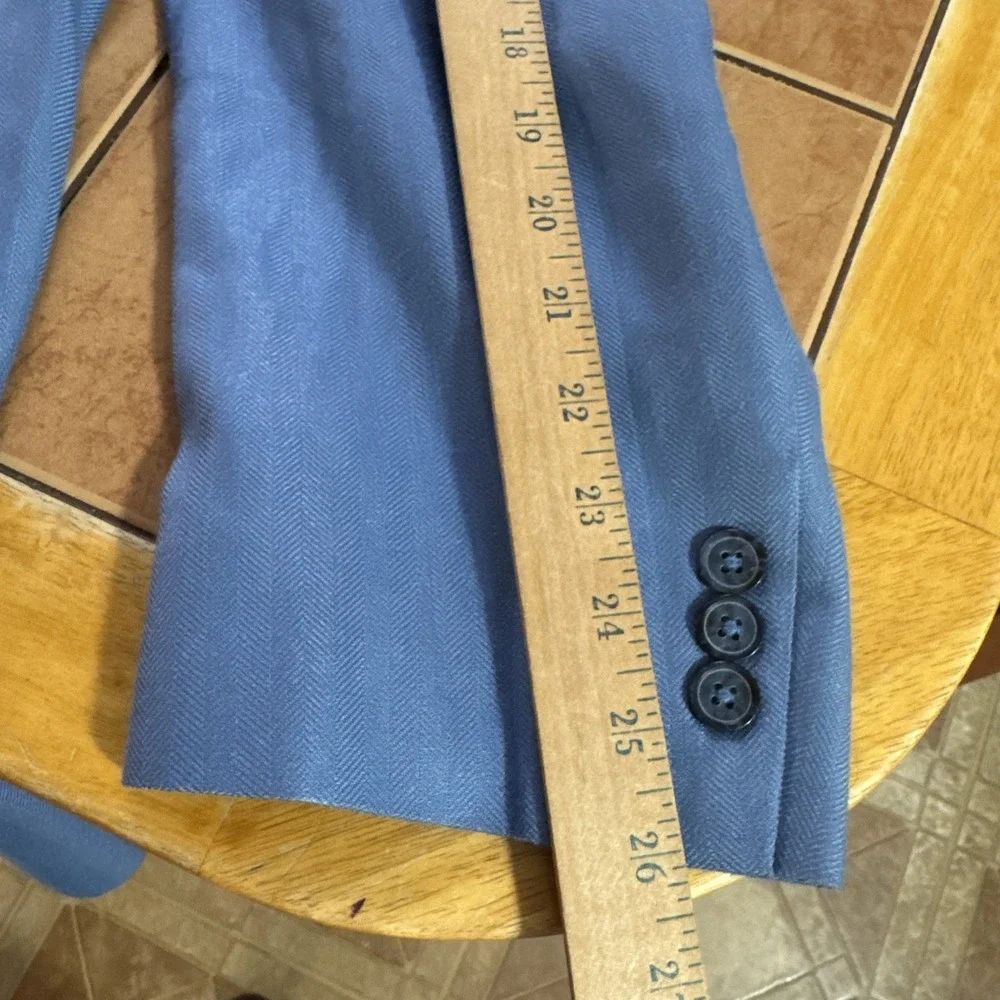Hunt Valley 46L Portly Fit Blue Herringbone Silk Bamboo Blazer Sport Coat Jacket